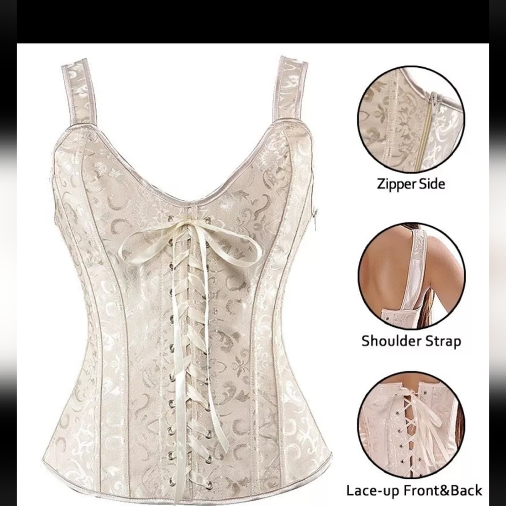 Like New Bustier Corset with Shoulder Strap, Back Lace Ribbon, Side Zip
